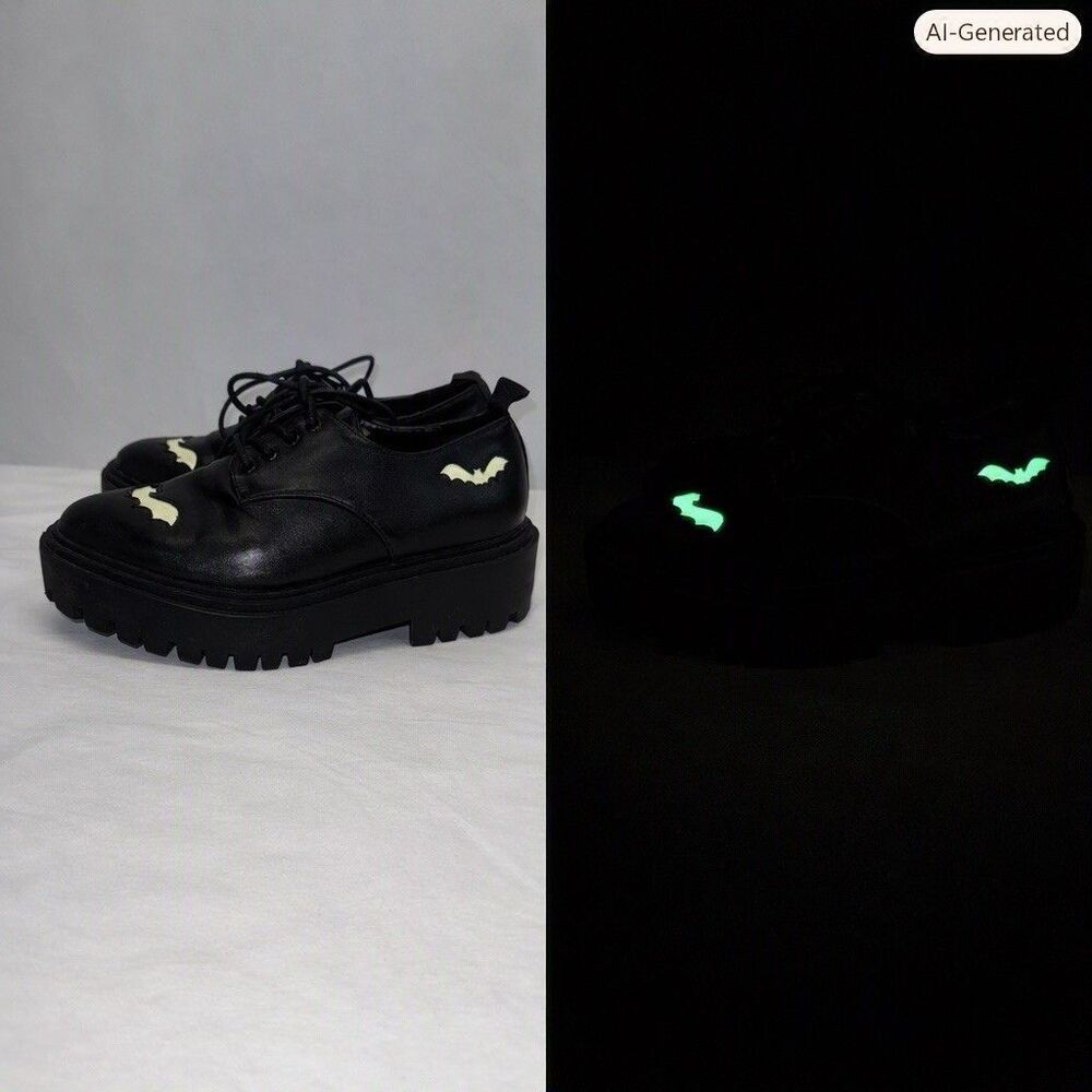 Hot Topic Glow In Dark Bats Lace Oxford  8 Halloween Goth Grunge Dark Romantic